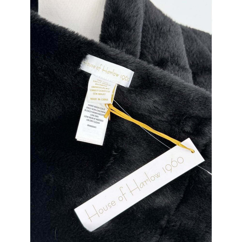 House Of Harlow Black Faux Fur Vegan Leather Reversible Scarf Wrap OS | Mob Wife - Picture 15 of 16